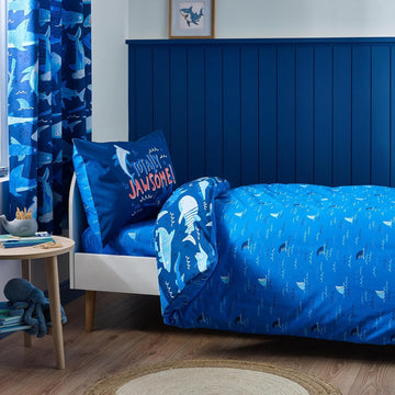 Catherine Lansfield Shark Duvet Cover Set, Single, Navy Blue