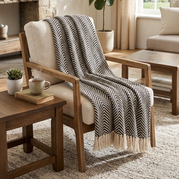 Herringbone Sofa Bed Throw Large 170x200cm, Charcoal Grey