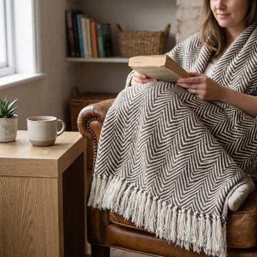 Herringbone Sofa Bed Throw Large 170x200cm, Natural