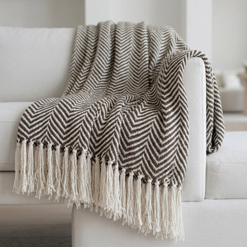 Herringbone Sofa Bed Throw Extra Large 228x254cm, Natural