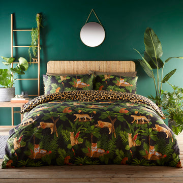 Double Leopard Print Reversible Duvet Set - Tropical Exotic Bedding