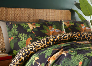 Jungle Cats Duvet Cover Set, Single, Black & Green