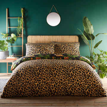 Double Leopard Print Reversible Duvet Set - Tropical Exotic Bedding