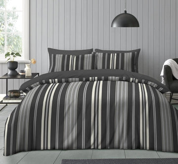 Junie Striped Duvet Cover Set, King, Black & Grey
