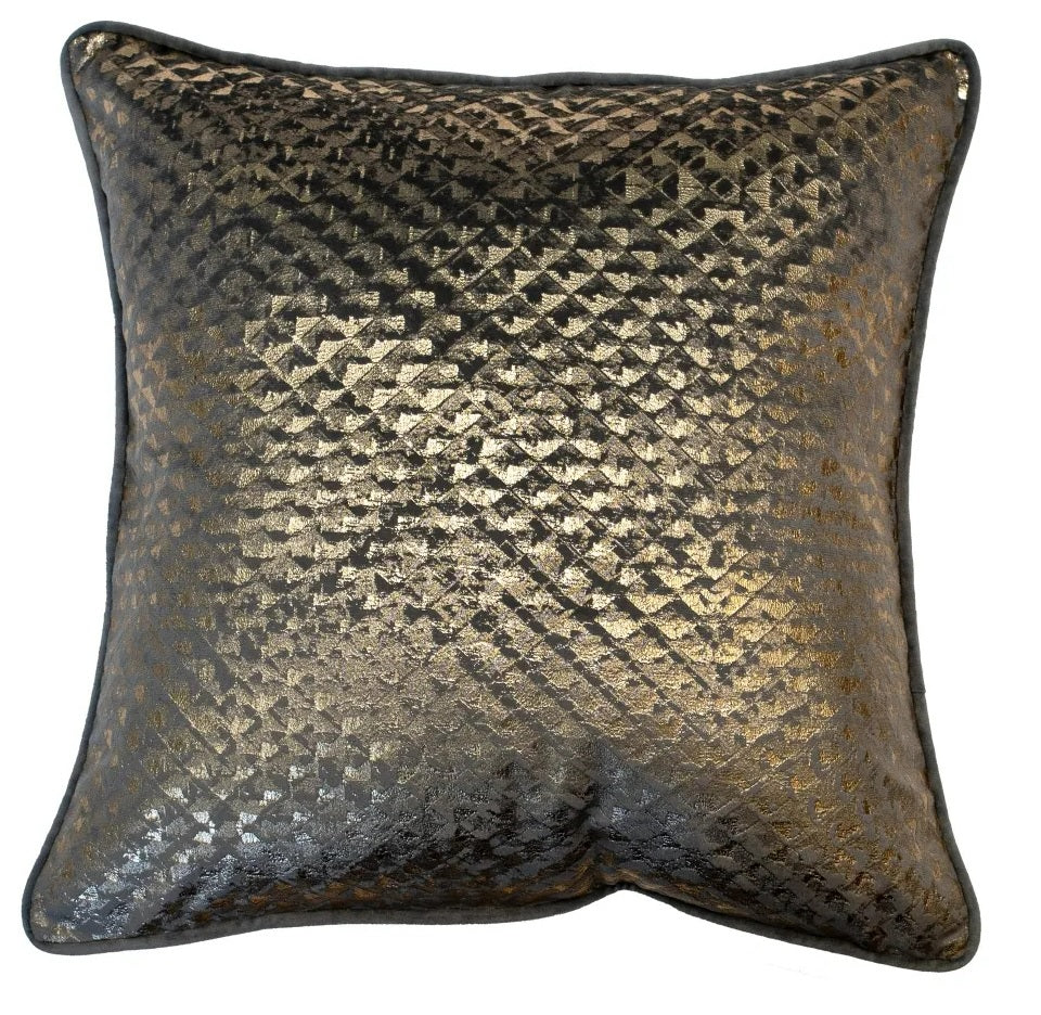 Malini Juno Cushion Velvet Diamond Foil Print, Gold & Grey