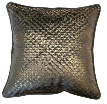 Malini Juno Cushion Velvet Diamond Foil Print, Gold & Grey