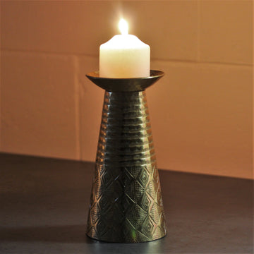 Small Tall Gold Metal Moroccan Style Kasbah Candle Holder