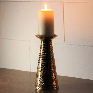 Large Tall Gold Metal Moroccan Style Kasbah Candle Holder
