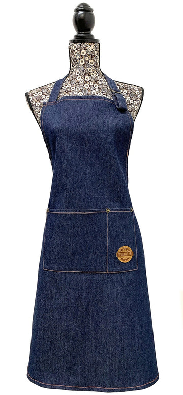 Denim Design Apron With Pocket - Blue