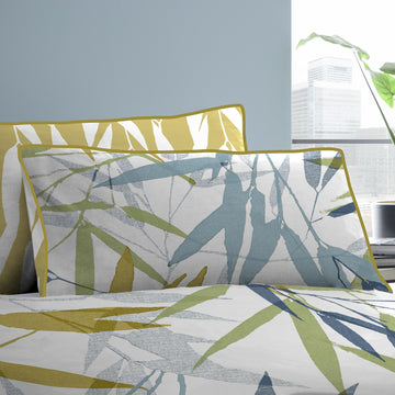 Appletree 100% Cotton Tropical Leaf King Duvet Cover Set - Kata Ochre, Green & Grey