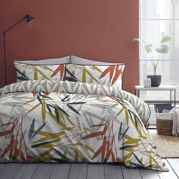 Appletree 100% Cotton Tropical Leaf Double Duvet Cover Set Kata Navy & Spice