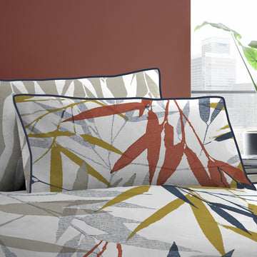 Appletree 100% Cotton Tropical Leaf Double Duvet Cover Set Kata Navy & Spice