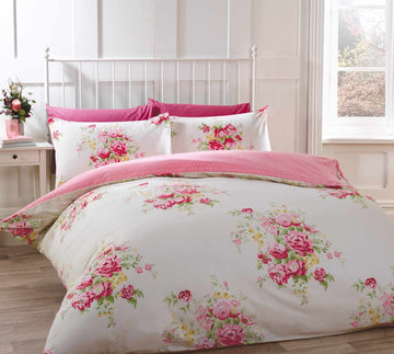 Shabby Chic Brushed Cotton Flannelette Duvet Cover Set, Super King, Cream