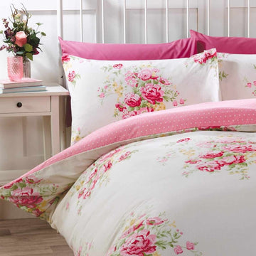 Shabby Chic Brushed Cotton Flannelette Duvet Cover Set, Super King, Cream