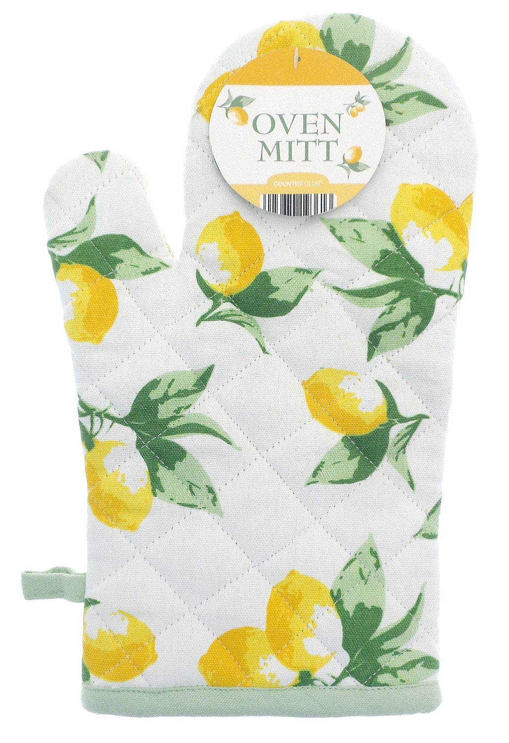 Lemons Single Oven Mitt 100% Cotton, Green & Yellow