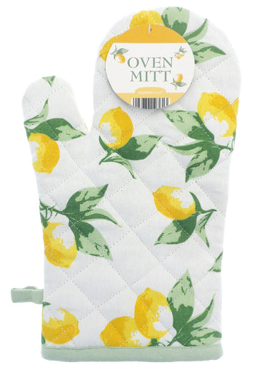 Lemons Single Oven Mitt 100% Cotton, Green & Yellow