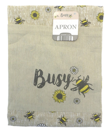 Bees & Flowers Apron With Pocket - Grey & Ochre