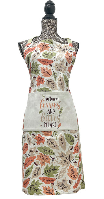 Autumn Leaves Apron With Pocket 100% Cotton - Green