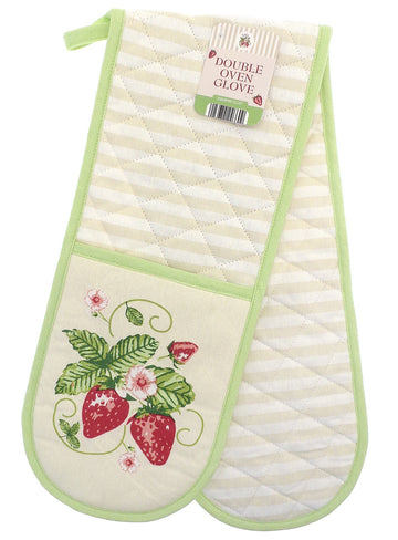 Strawberries 100% Cotton Double Oven Gloves, Red & Green