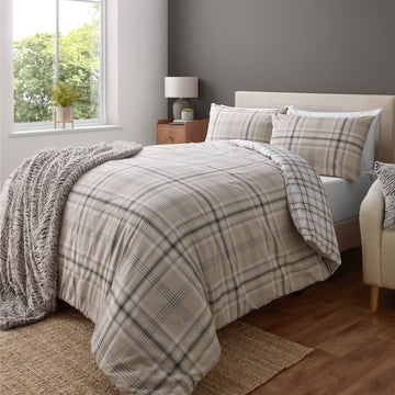 Catherine Lansfield Kelso Check Duvet Cover Set, Double, Natural