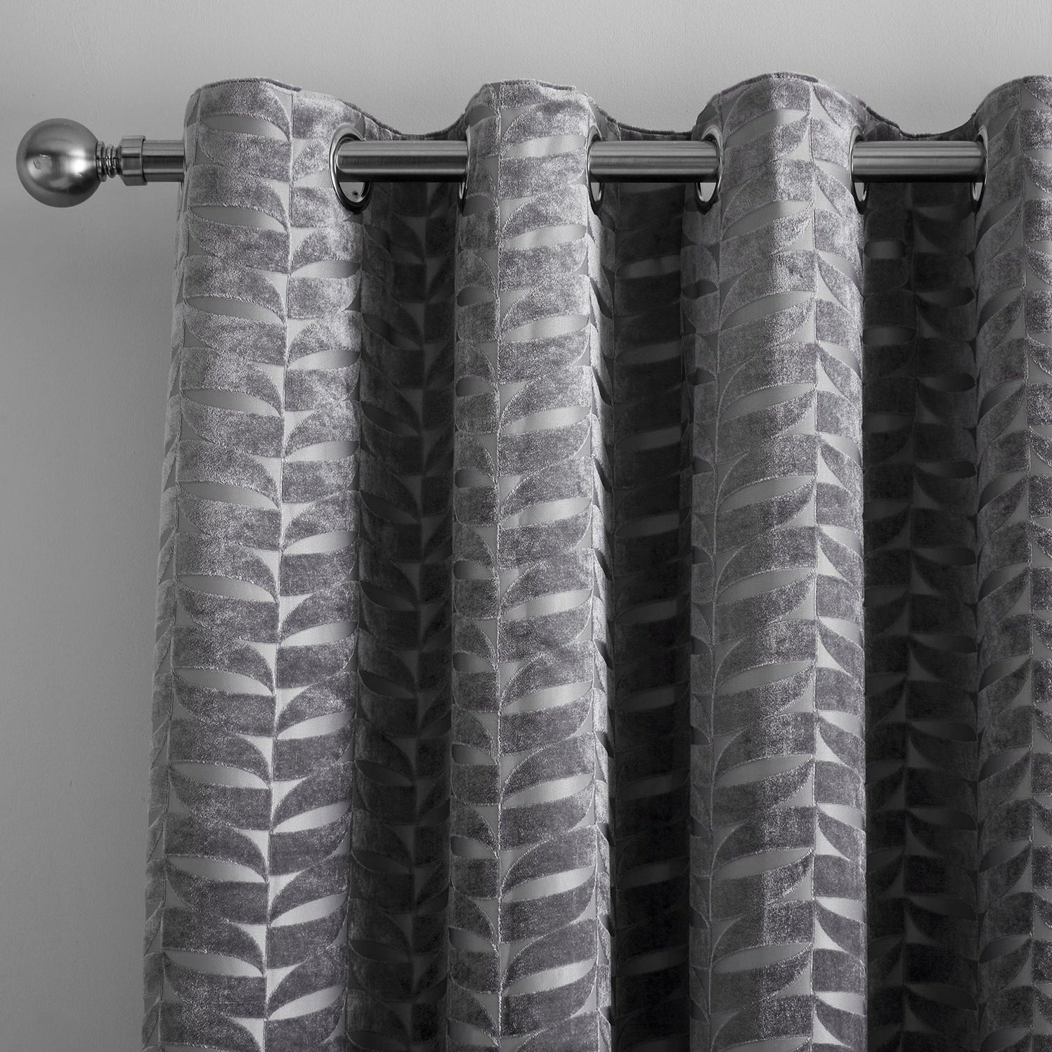 Kendal Velvet Geometric Fully Lined Eyelet Ring Top Curtains 90" x 90" - Charcoal