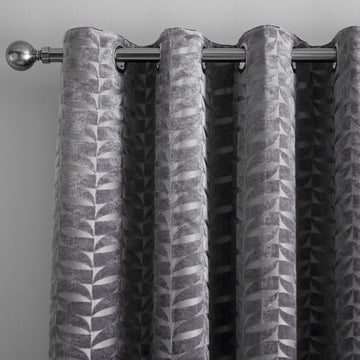 Kendal Velvet Geometric Fully Lined Eyelet Ring Top Curtains 66" x 72" - Charcoal