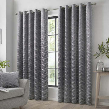 Kendal Velvet Geometric Fully Lined Eyelet Ring Top Curtains 66" x 72" - Charcoal