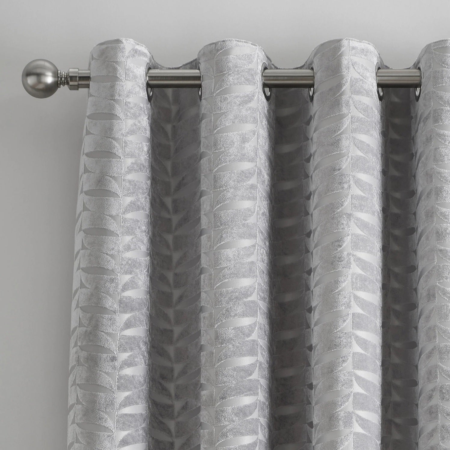 Kendal Velvet Geometric Fully Lined Eyelet Ring Top Curtains 90" x 90" - Silver