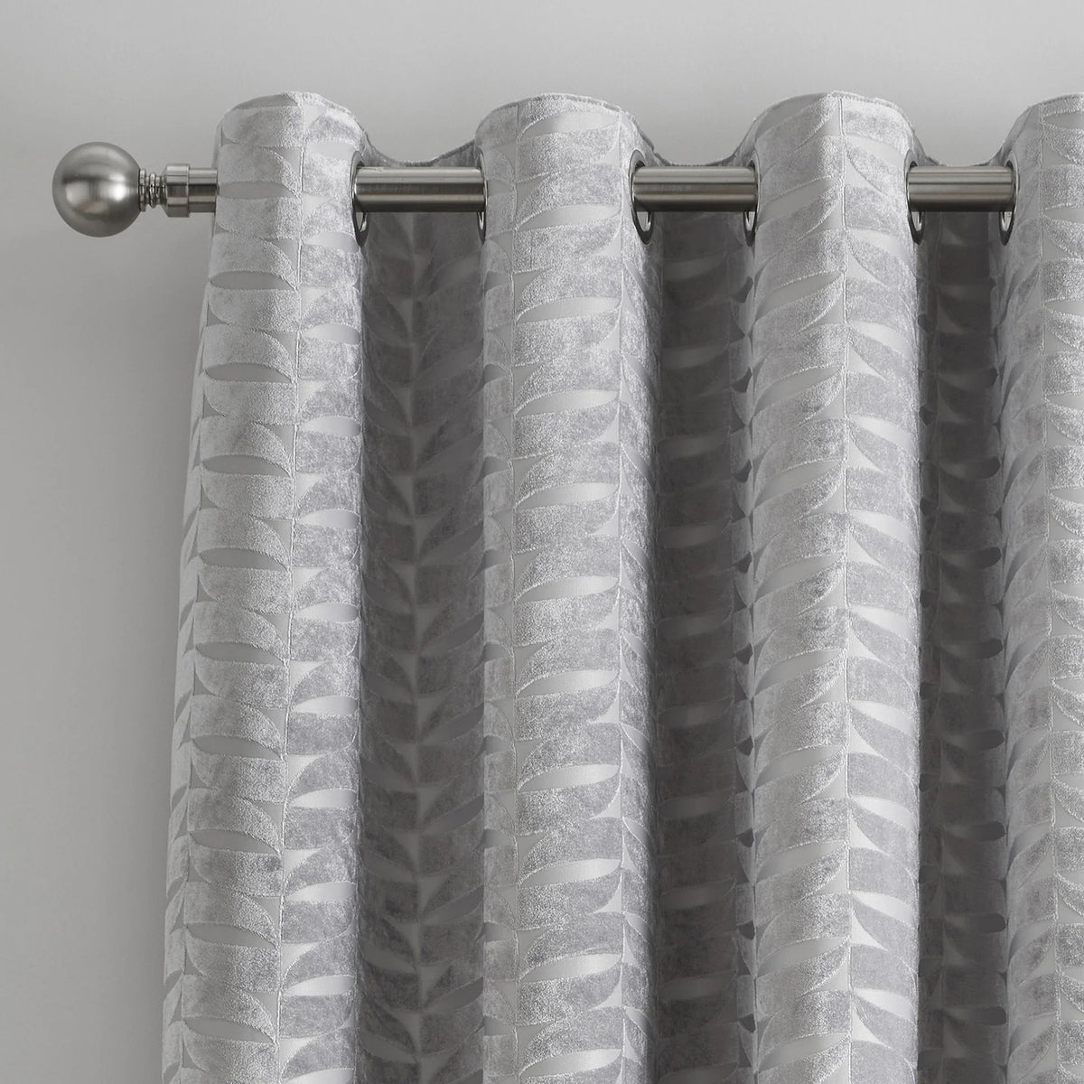 Kendal Velvet Geometric Fully Lined Eyelet Ring Top Curtains 90" x 90" - Silver