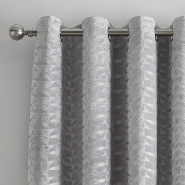 Kendal Velvet Geometric Fully Lined Eyelet Ring Top Curtains 66" x 72" - Silver