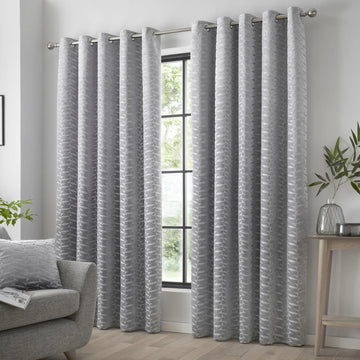 Kendal Velvet Geometric Fully Lined Eyelet Ring Top Curtains 66" x 72" - Silver