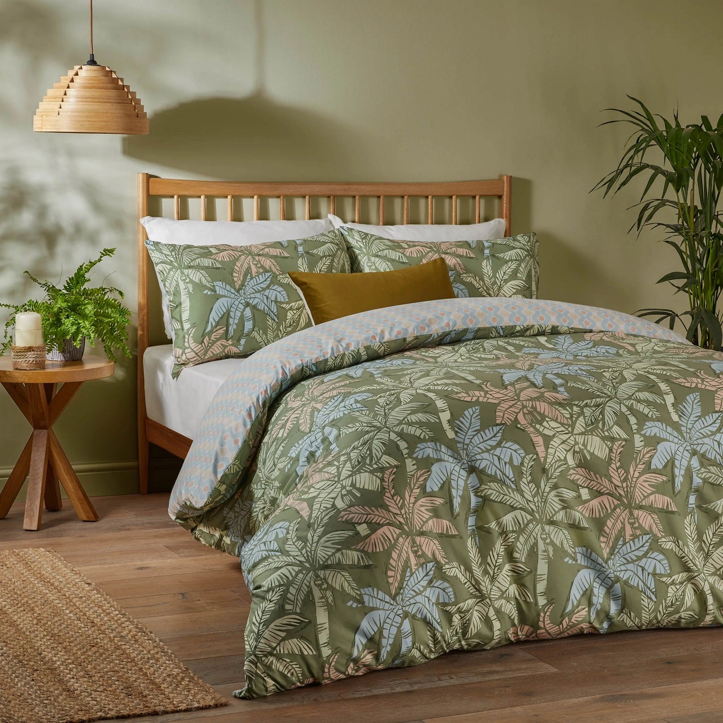 Palm Tree Duvet Cover Set, King, Green & Blue