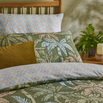 Palm Tree Duvet Cover Set, Double, Green & Blue