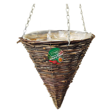 4pc 12inch Dark Rattan Cone Heavy Duty Hanging Basket