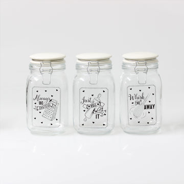 3pcs Glass Storage Jars with Quotes Design
