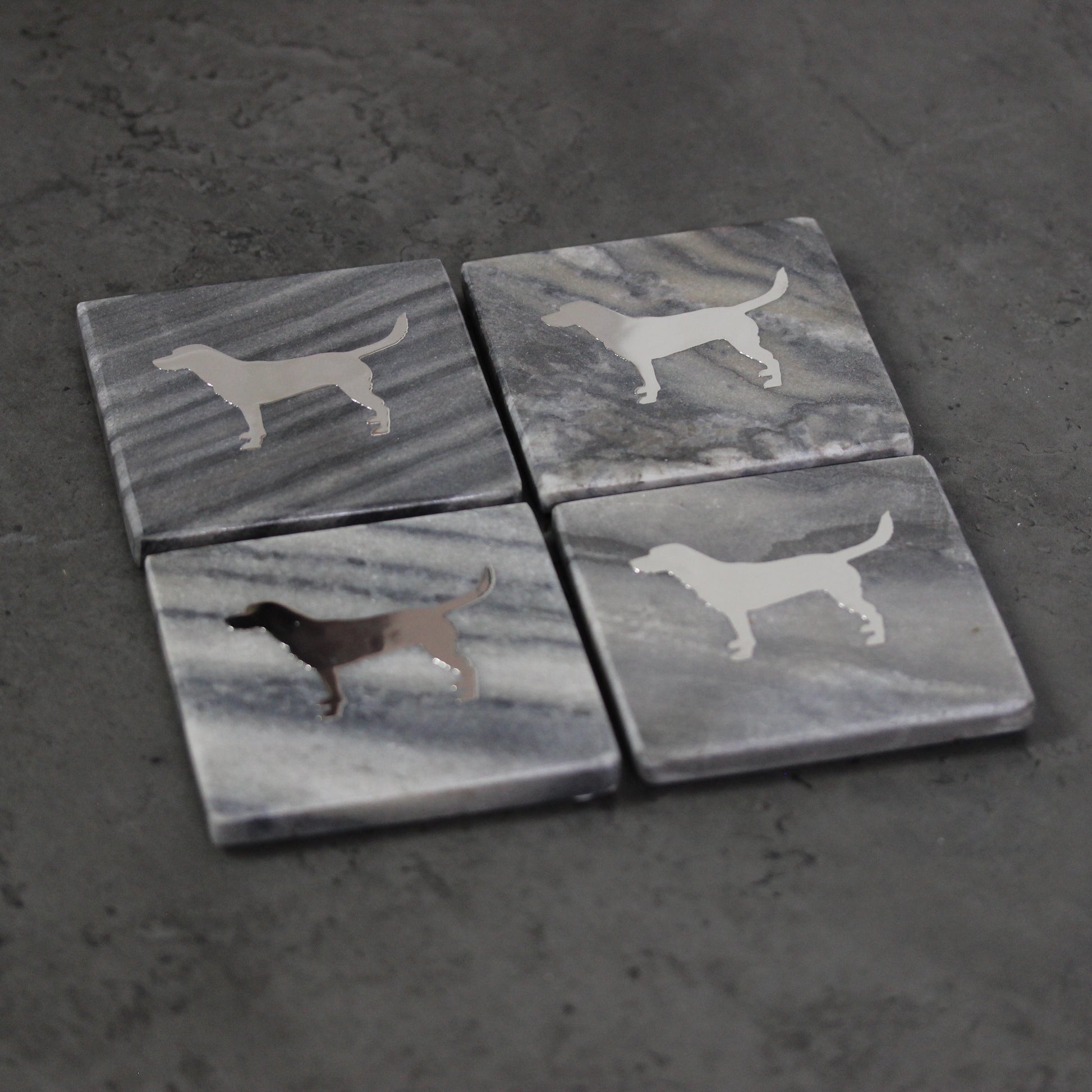 Set of 4 Grey  Marble Coasters - Dogs