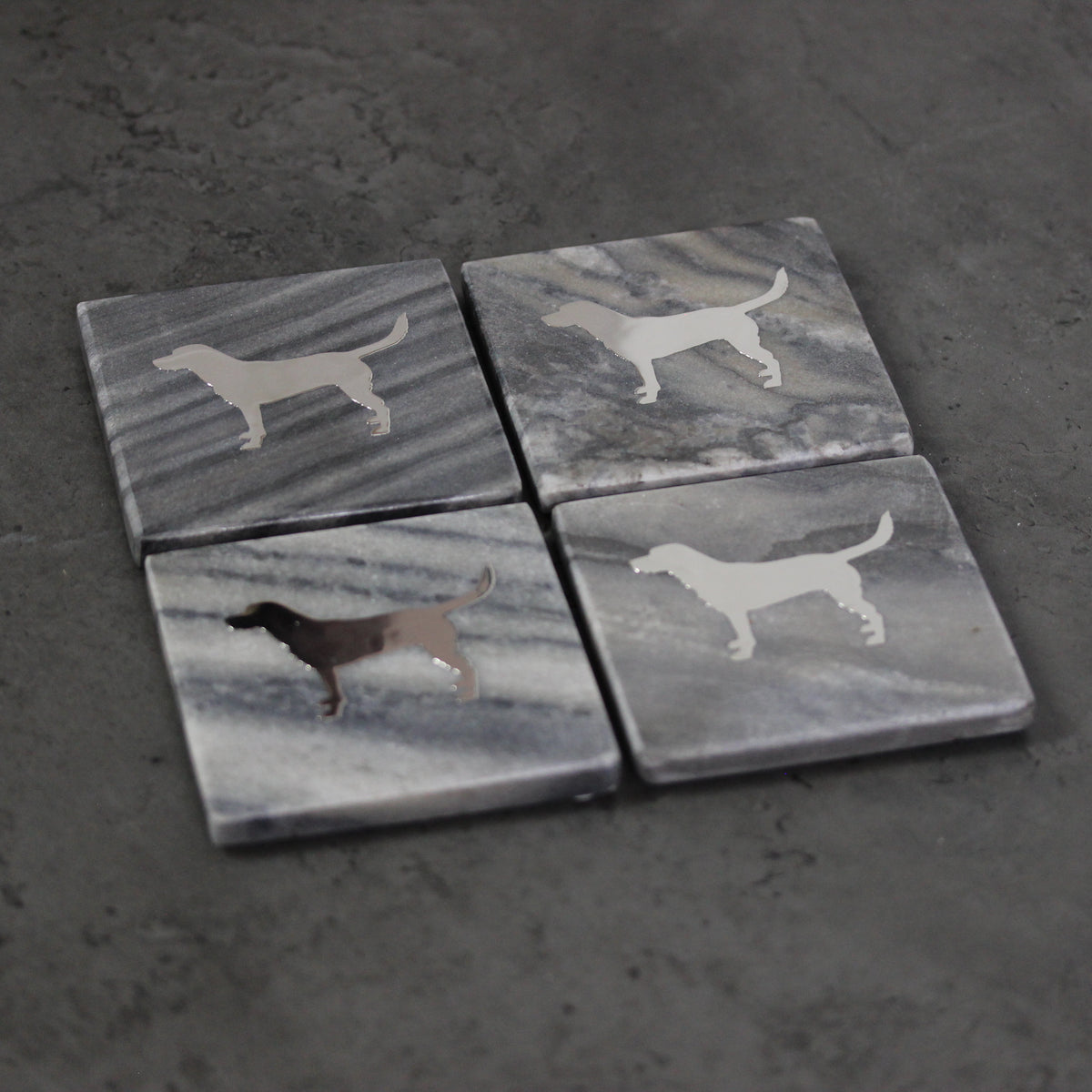 Set of 4 Grey  Marble Coasters - Dogs