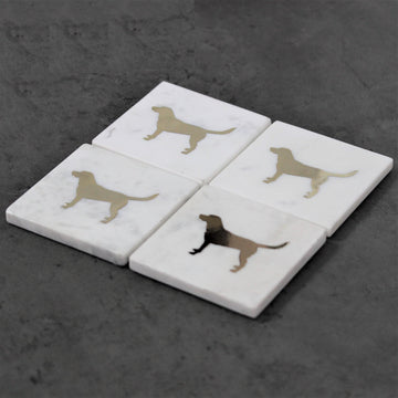 Set of 4 White  Marble Coasters - Dogs