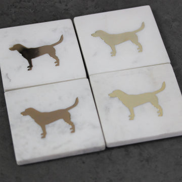 Set of 4 White  Marble Coasters - Dogs