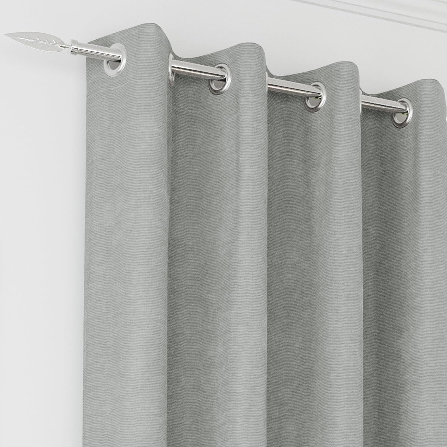 Chenille Grey 100% Blackout Curtains Pair Thermal Eyelet Ring Top 229cm 90x90"