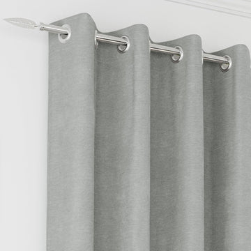 Chenille Grey 100% Blackout Curtains Pair Thermal Eyelet Ring Top 229cm 90x90"