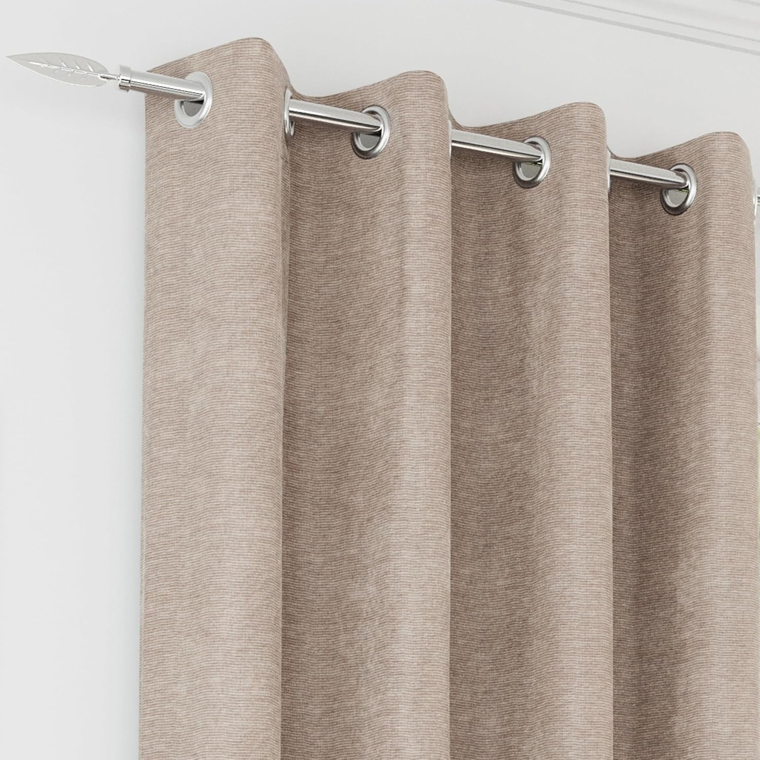 Chenille Sand Natural 100% Blackout Curtains Pair Thermal Eyelet Ring Top 229cm 90x90"