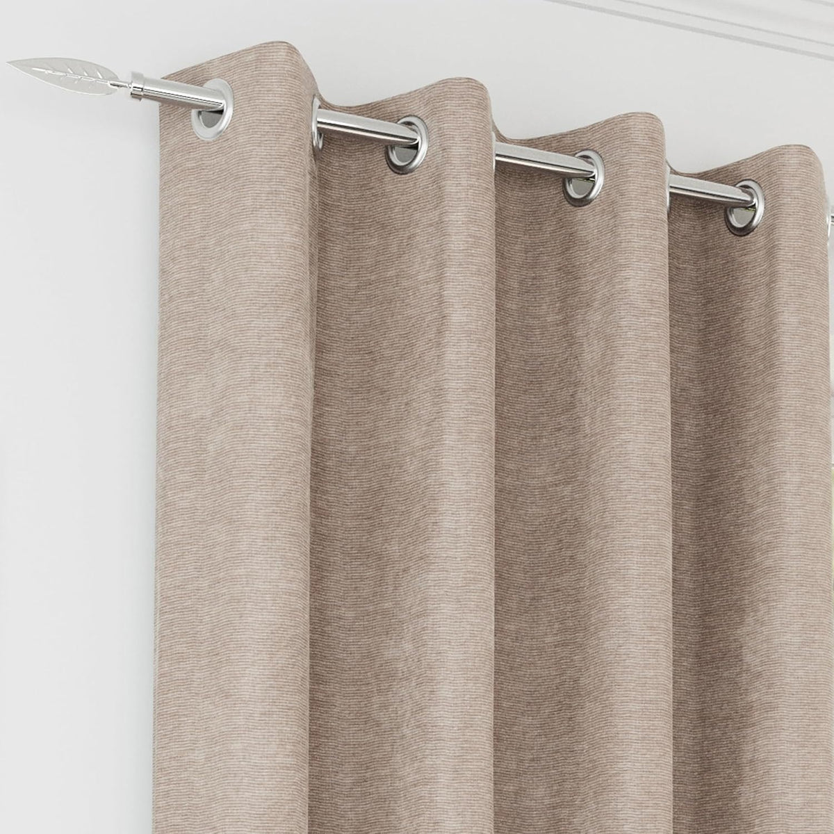Chenille Sand Natural 100% Blackout Curtains Pair Thermal Eyelet Ring Top 229cm 90x90"