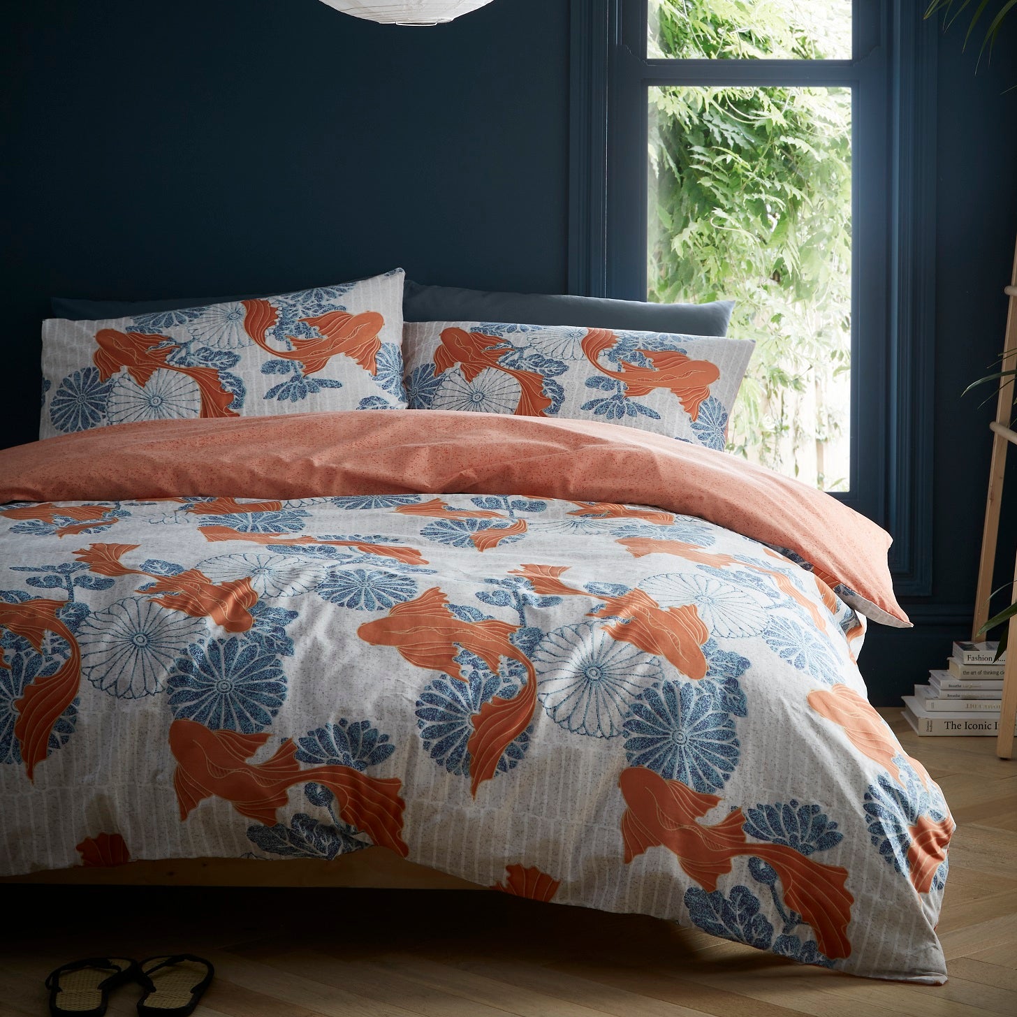 Oriental Koi Fish Duvet Cover Set, King, Orange