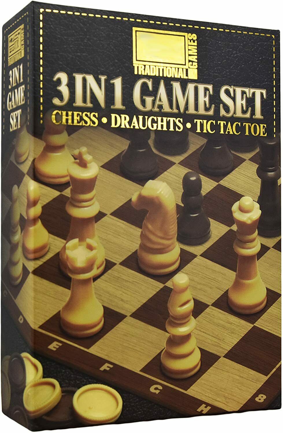 3-In-1 Chess Draughts Tic Tac Toe Board Game Pack