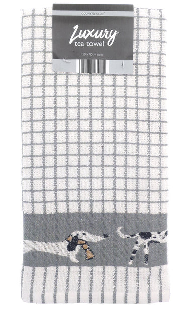 Dogs Jacquard Kitchen Tea Towel - Grey