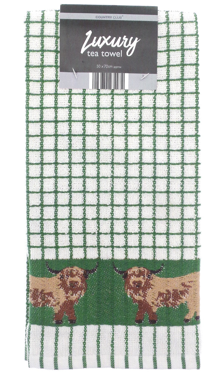 Highland Cow Kitchen Tea Towel - Green