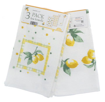 3pk Lemons Kitchen Tea Towel - Green & Yellow