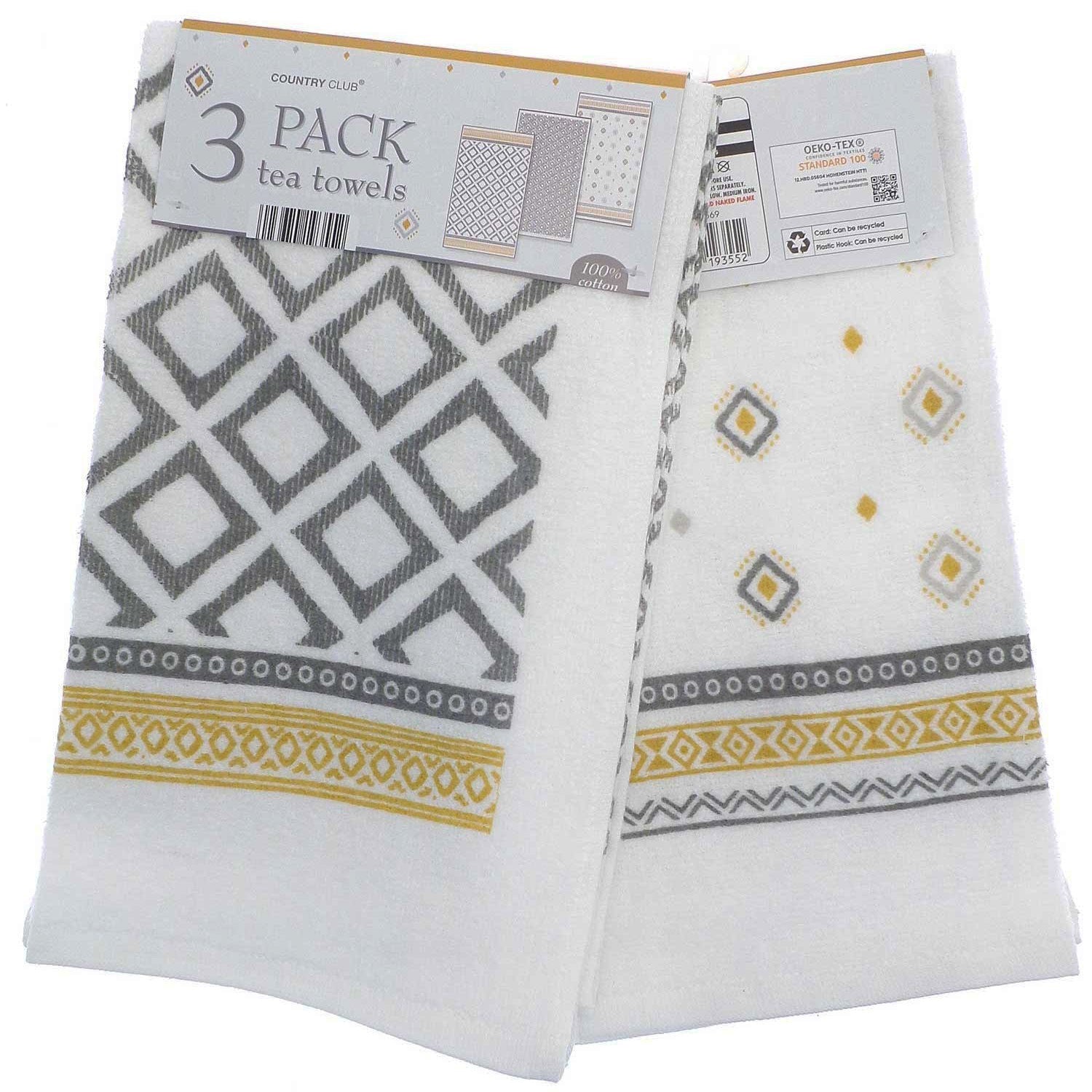 3pk Global Geo Tea Towels - Grey