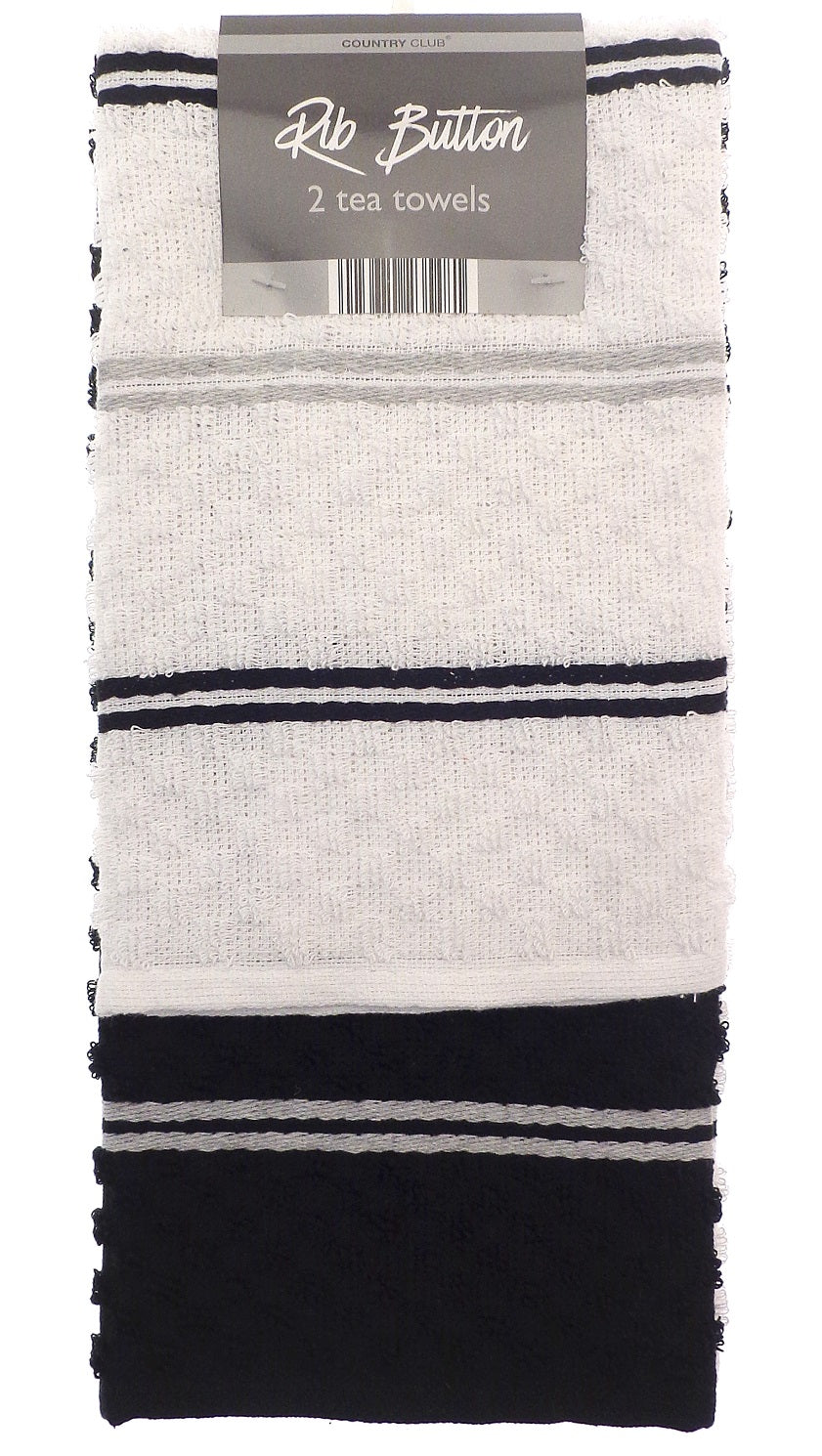 2pk Striped Kitchen Tea Towel - Black